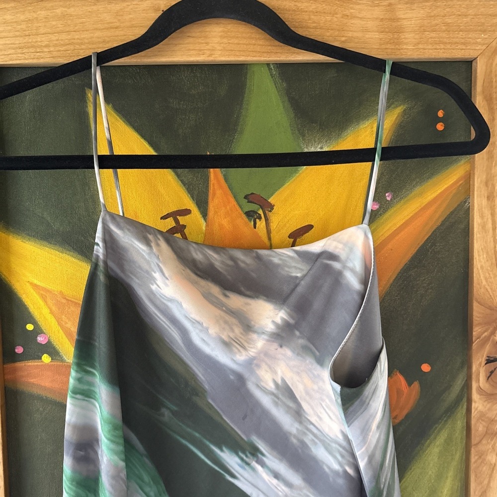 BANANA REPUBLIC women's Watercolor‎ Green Gray  Maxi Slip dress Medium - Picture 5 of 11